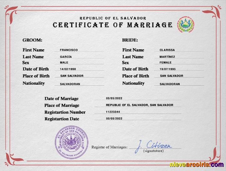 El Salvador marriage certificate